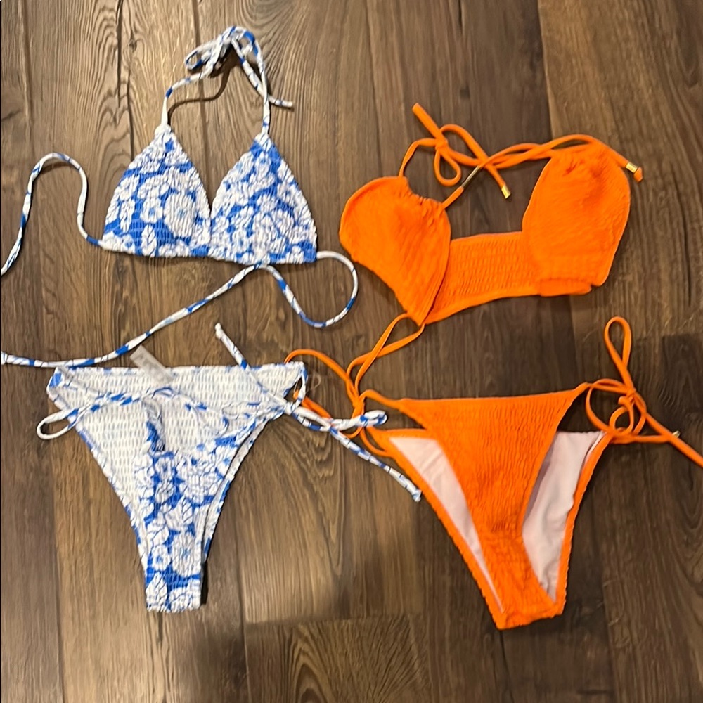 Blue Floral and Orange Bikini Set